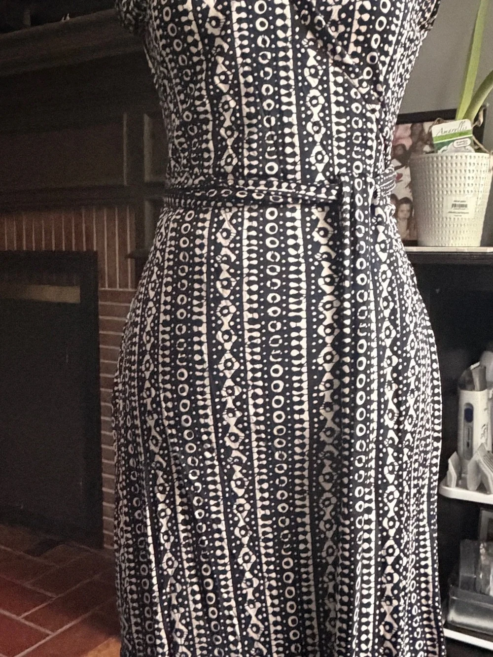 Tory Burch Navy and White Printed Sleeveless Wrap Dress